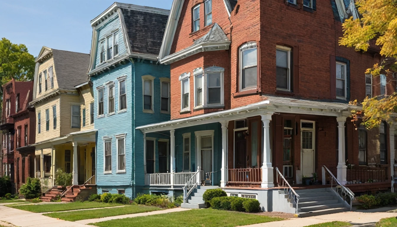 1950's row homes in style of edward hopper