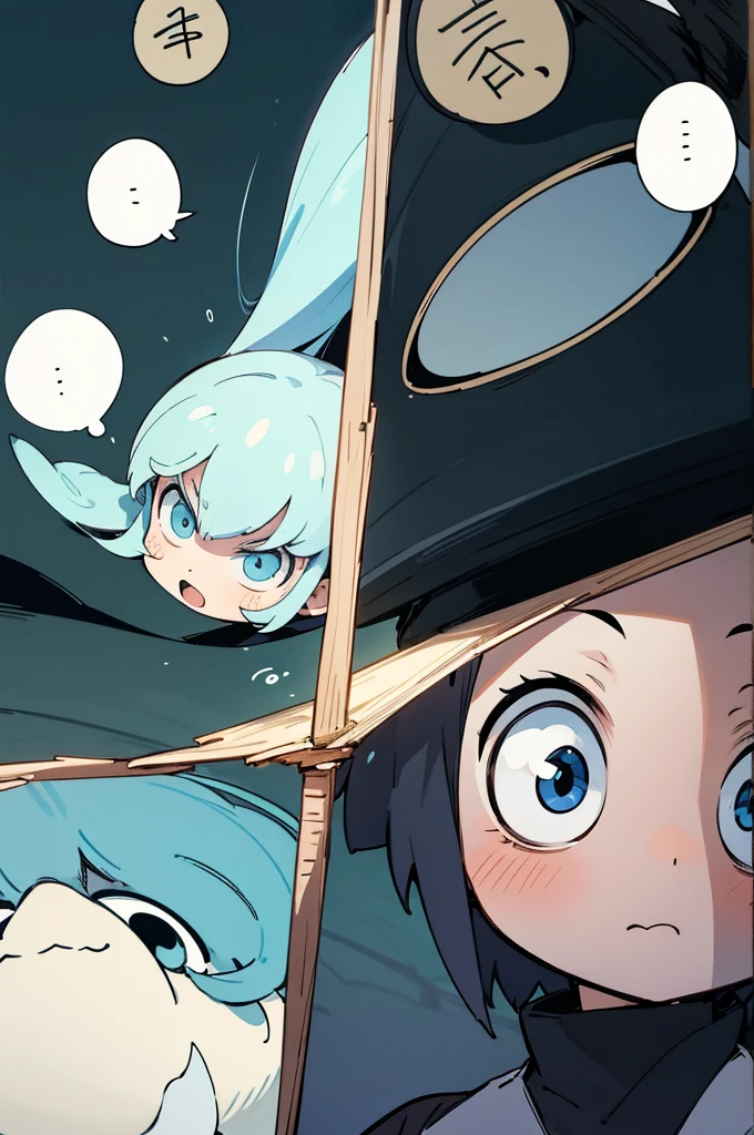 Panels manga, bulles manga, omori art style,humans cute,yokai