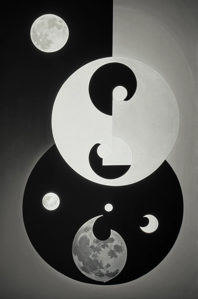 Yin and yang with sun and moon in black and white
