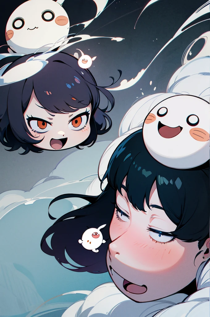Panels manga, bulles manga, omori art style,humans cute,yokai