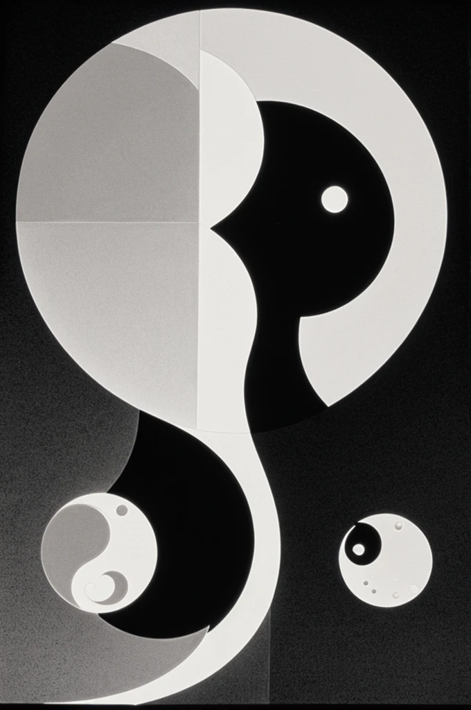 Yin and yang with sun and moon in black and white 
