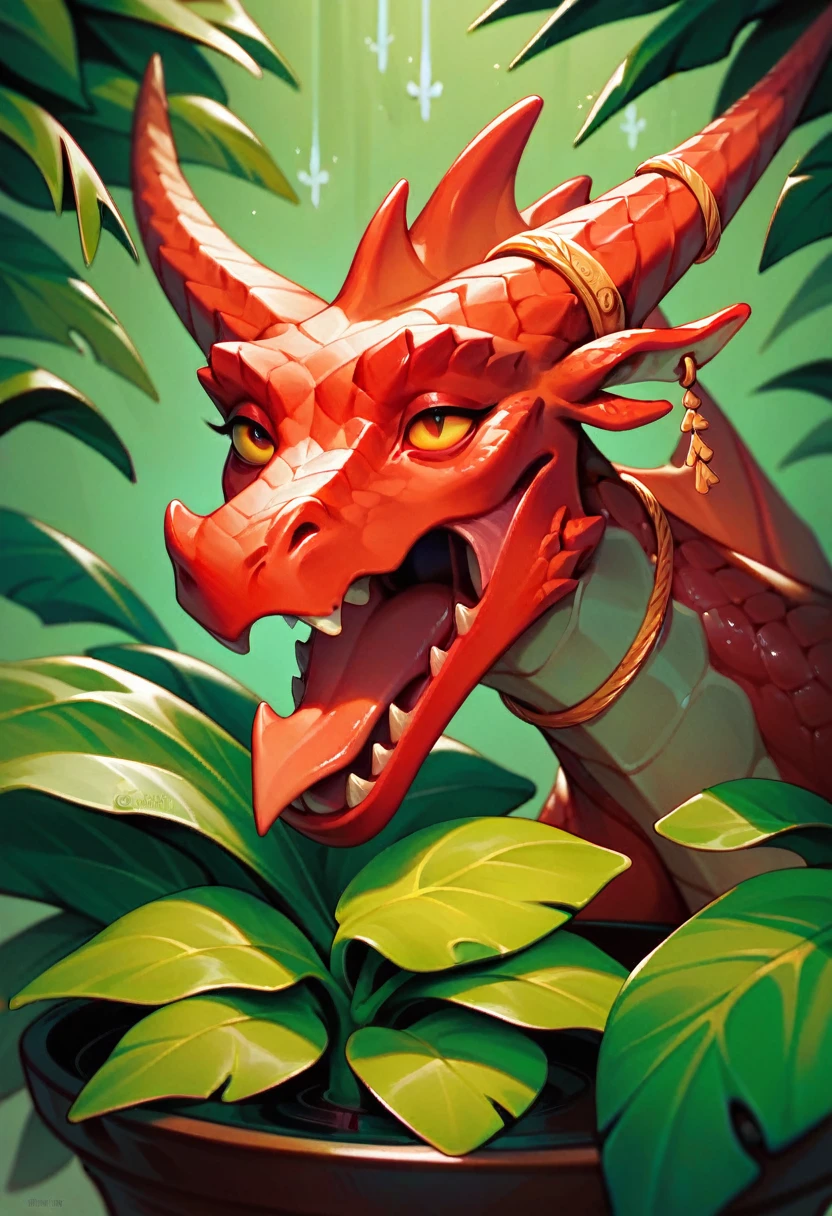 Very detailed art, very detailed chinese dragon,the color of the red scales with gold details, cannabis plants around very detailed (very detailed marijuana plants) (em um grow) the grow room has to be very detailed with LEDs on top of the plants (art), o dragao masculino