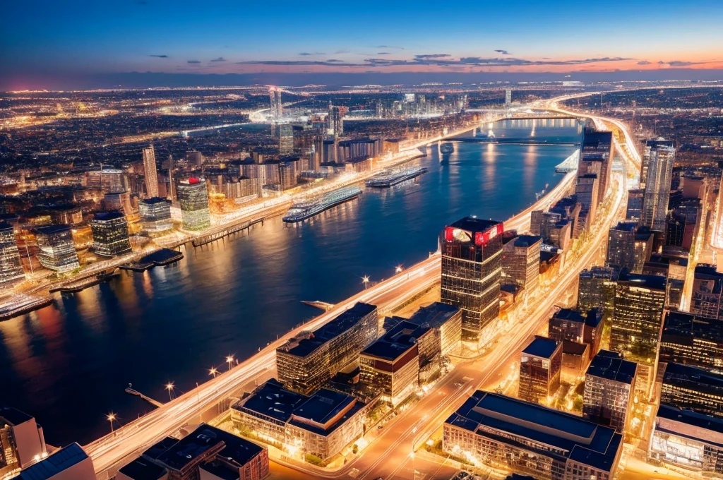 Beautiful city night view from the sky