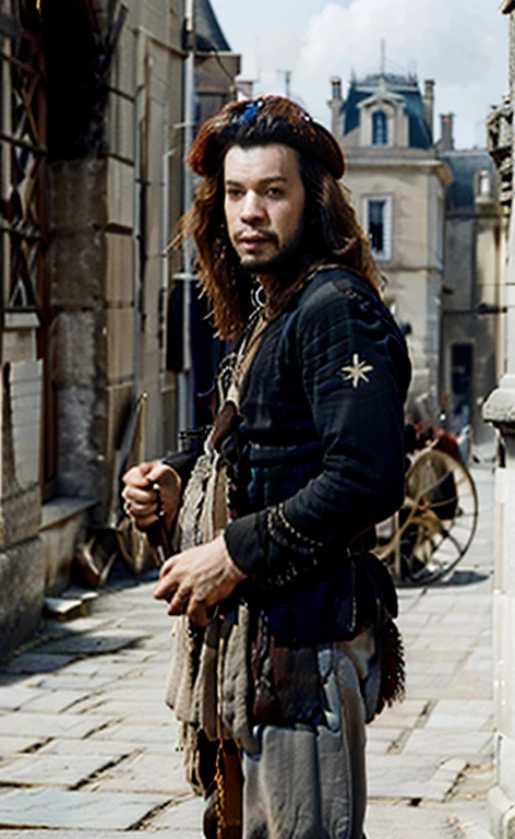 (Best Quality:1.2) a man with long hair and musketeer clothing at Versailles,