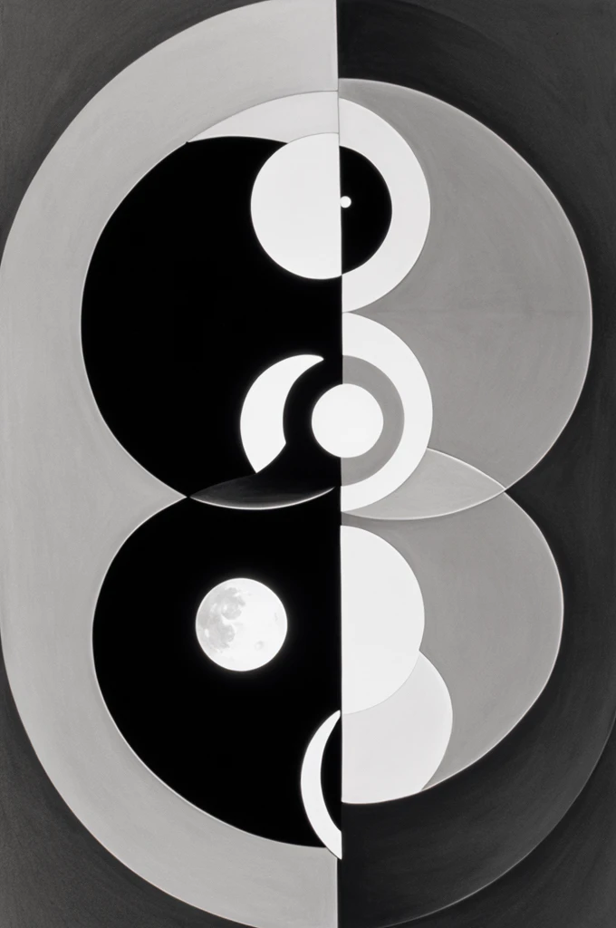 Yin and yang with sun and moon in black and white