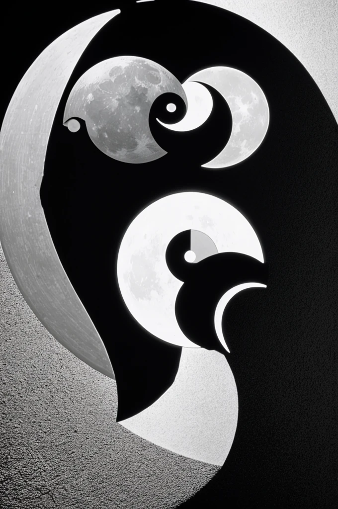 Yin and yang with sun and moon in black and white