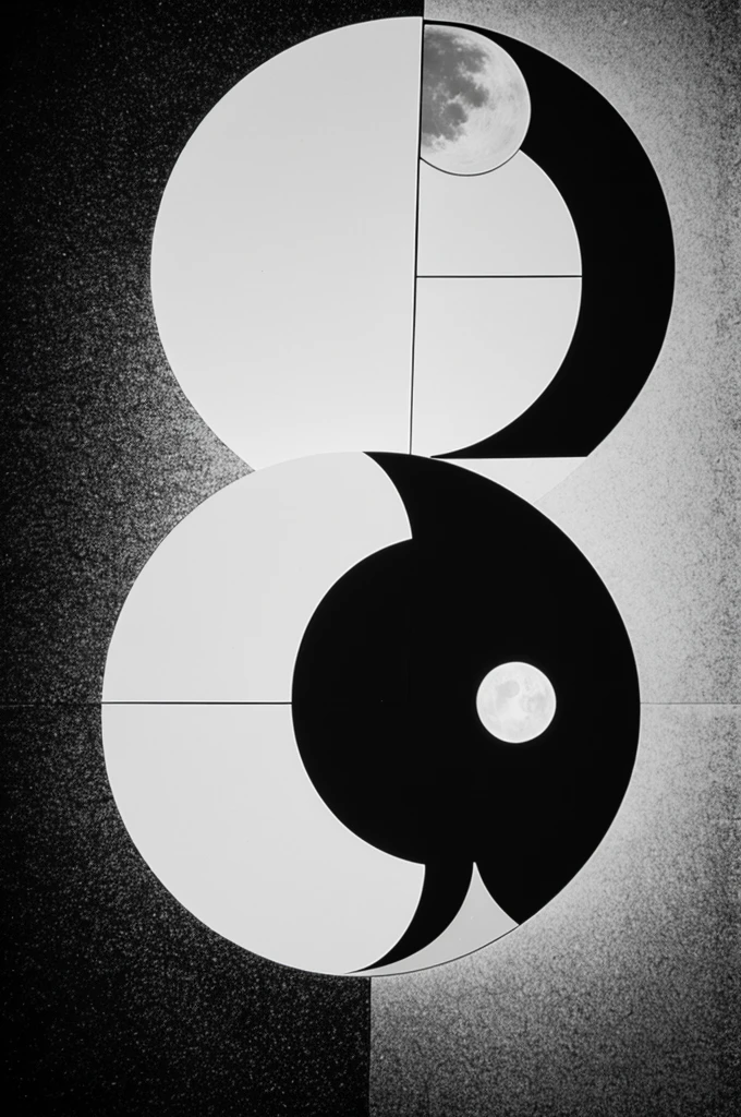 Yin and yang with sun and moon in black and white