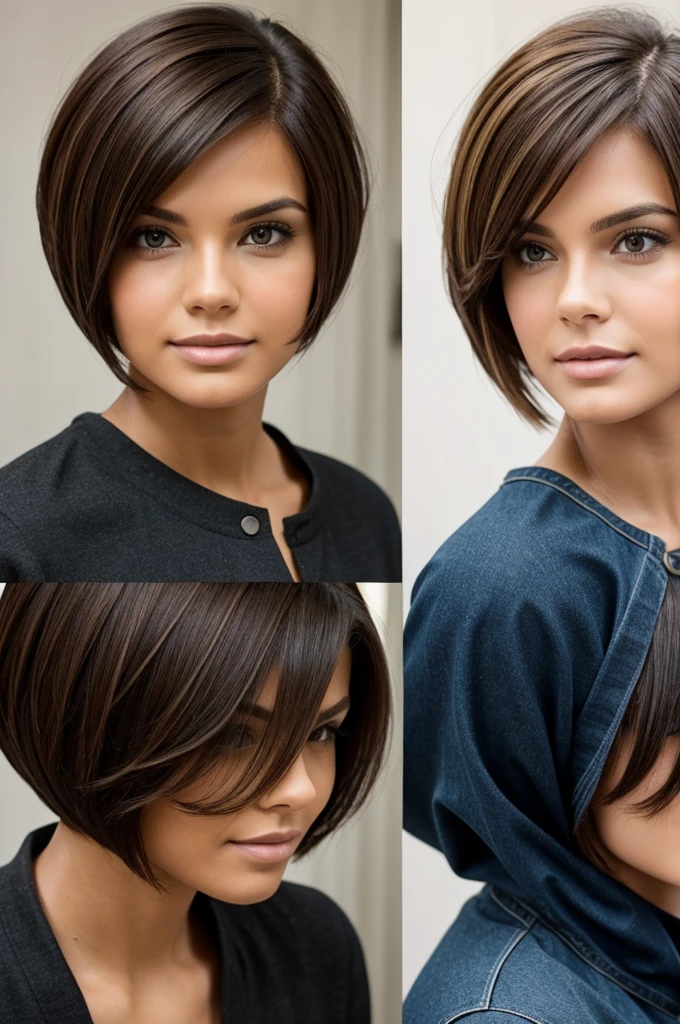 Model before and after with haircut look change process, separate images 