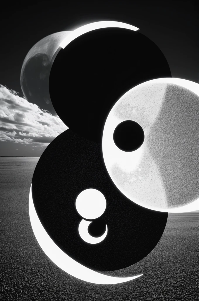 Yin and yang with sun and moon in black and white