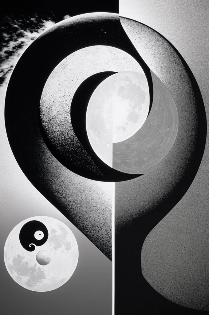 Yin and yang with sun and moon in black and white
