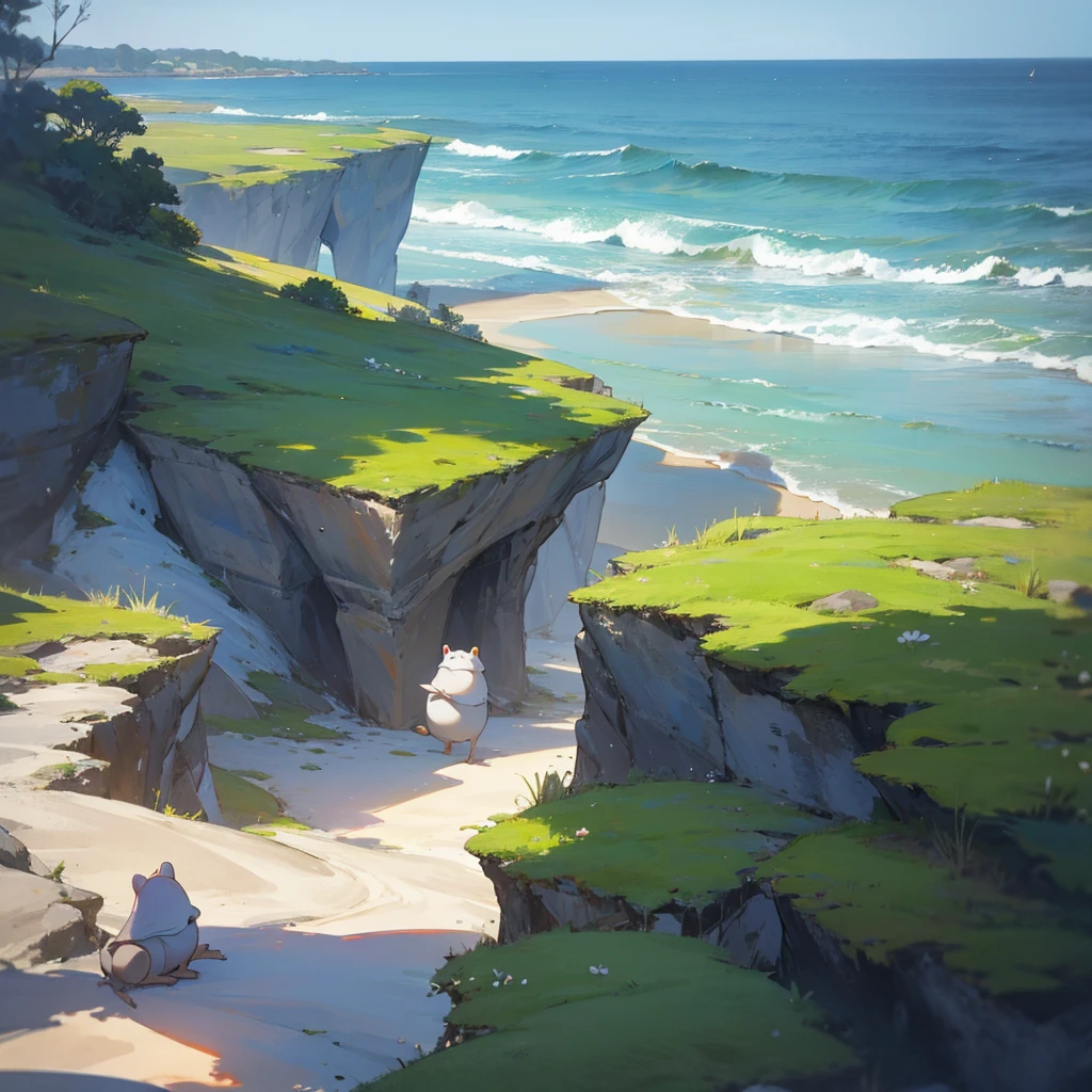 A landscape with a view of the sea and a toad