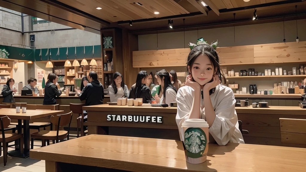 8K、RAW Photos、Highest quality、Super detailed、Super Resolution、Ultra HD、8K壁紙、Amazing details
(((Inside the Starbucks store)))、Woman sitting at a table by the window、、Girls' High School Uniforms、Eat cake、Drink coffee、smile((Emphasize cleavage))
((Full body photo))