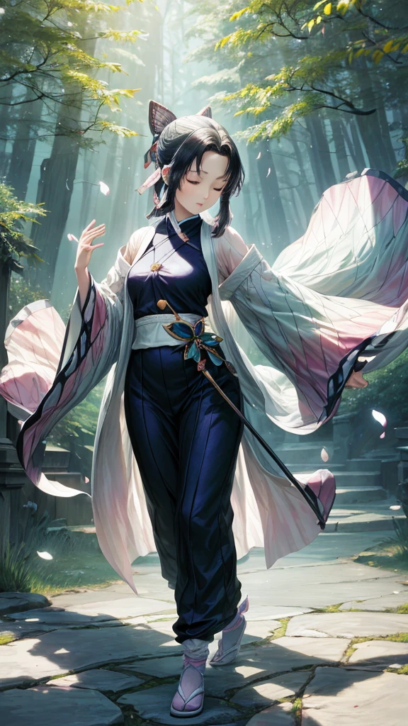 In the heart of an ancient garden, where time unfolds in sakura petals, she rises. The black haired woman, dressed in silk and shadows, is a figure of mystery and power. Your green eyes reflect the soft light of twilight, like bamboo leaves swaying in the wind.
She holds the katana with grace, the blade polished like a mirror to the spiritual world. The sword is an extension of your soul, a heritage from the ancestors who danced under the same trees. The ivory handle is carved with ancient symbols, secrets that only she knows.
Cherry blossoms fall around you, a veil of pink and white. Each petal is a sigh of nature, a promise of renewal. She walks on the soft carpet, the silent steps like the secrets you keep. The trees whisper ancient stories, and she listens to them with trained ears.
Your kimono is a rainbow of subtle colors: - Deep Indigo, Pale pink, Moss green. Intricate patterns tell the story of your lineage, the triumphs and tragedies that shaped his journey. She is a guardian, a protector of the mysteries that permeate the world.
The wind plays with your hair, unwinding the black threads like silk ribbons. She closes her eyes and feels the energy of the earth flowing through her.. The ancient gods watch her, satisfied with your devotion. She is the bridge between the visible and the invisible, the guardian of harmony.
Around you, the flowers fall like rain, an ephemeral spectacle that transcends time. She dances with the petals, spinning and twirling, the fluid movements like water in a stream. Every step is a prayer, every gesture a reverence to life and death.
She is the incarnation of spring, the promise of rebirth after winter. Your eyes shine with the wisdom of the centuries, and she knows that her mission is eternal. She protects the secrets of the forest, the spirits that dance in the shadows, the dreams that unfold under the moon.
When night falls, she becomes one with the stars. Your spirit rises, leave