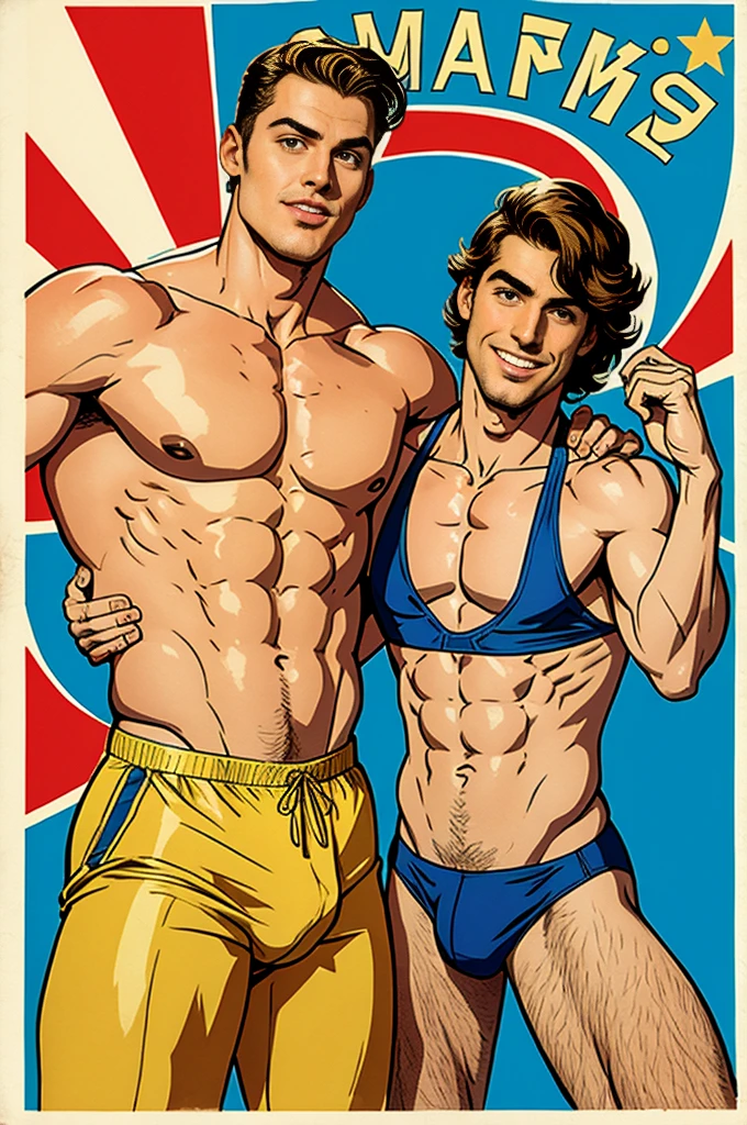vintage gay poster with a man with man swimsuit