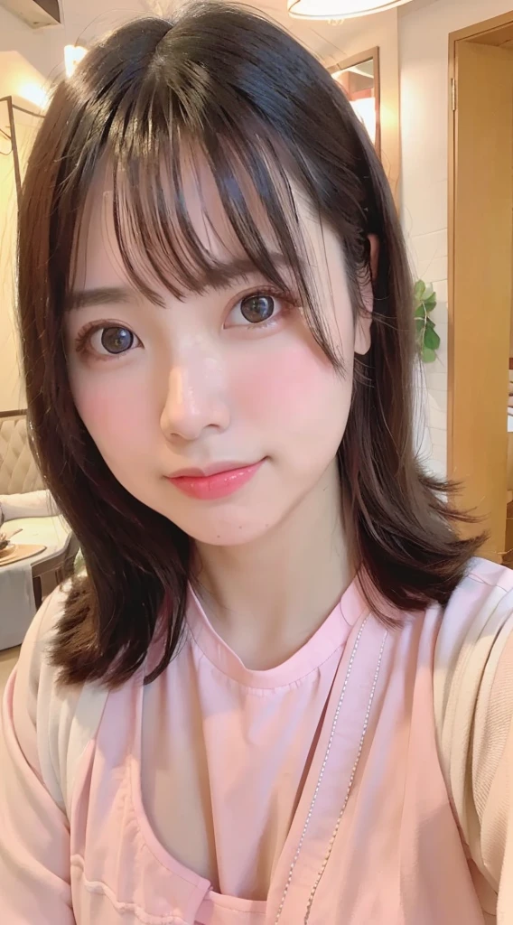 1 female、Highest quality、Ultra-high resolution、(Realistic:1.4)、blush、cute、(Detailed face)、Laughter、Looking into the camera、Inside the room、White background、Accentuate your breasts、Too big breasts、Shortcuts in the Eyes、whole body、Selfie feeling、Married women