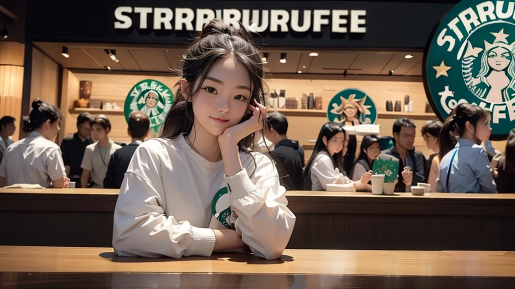 8K、RAW Photos、Highest quality、Super detailed、Super Resolution、Ultra HD、8K壁紙、Amazing details
(((Inside the Starbucks store)))、Woman sitting at a table by the window、16-year-old girl、Girls' High School Uniforms、Eat cake、Drink coffee、smile((Emphasize cleavage))