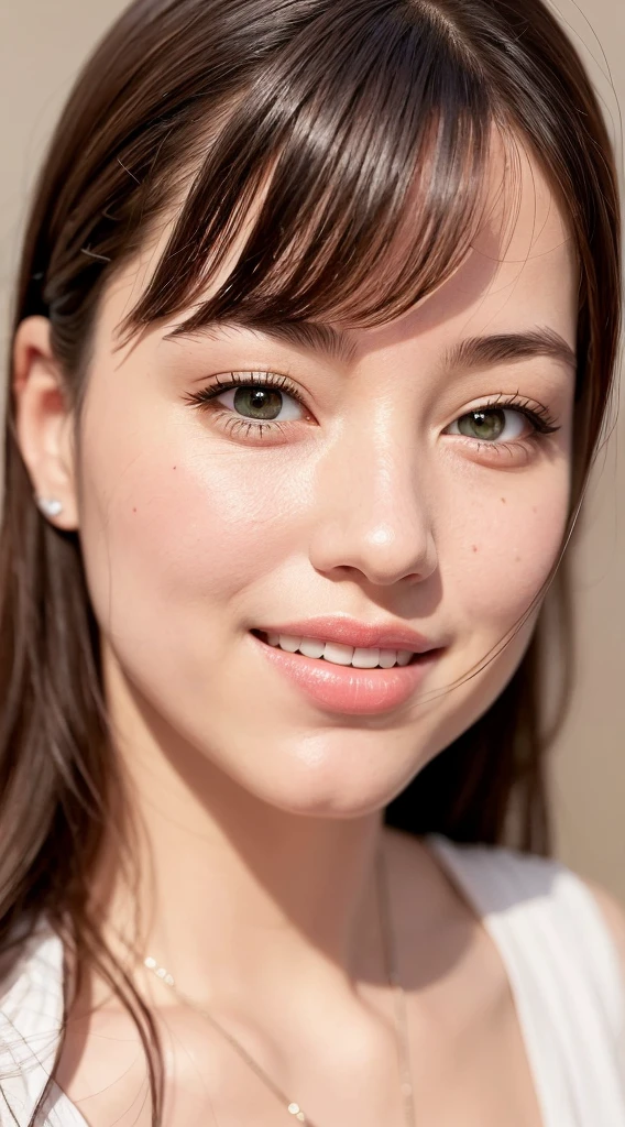 1 female、Highest quality、Ultra-high resolution、(Realistic:1.4)、blush、cute、(Detailed face)、Laughter、Don't look at the camera、Inside the room、On a white bed、Accentuate your breasts、Too big breasts、Shortcuts in the Eyes、The whole body is shown、Married women