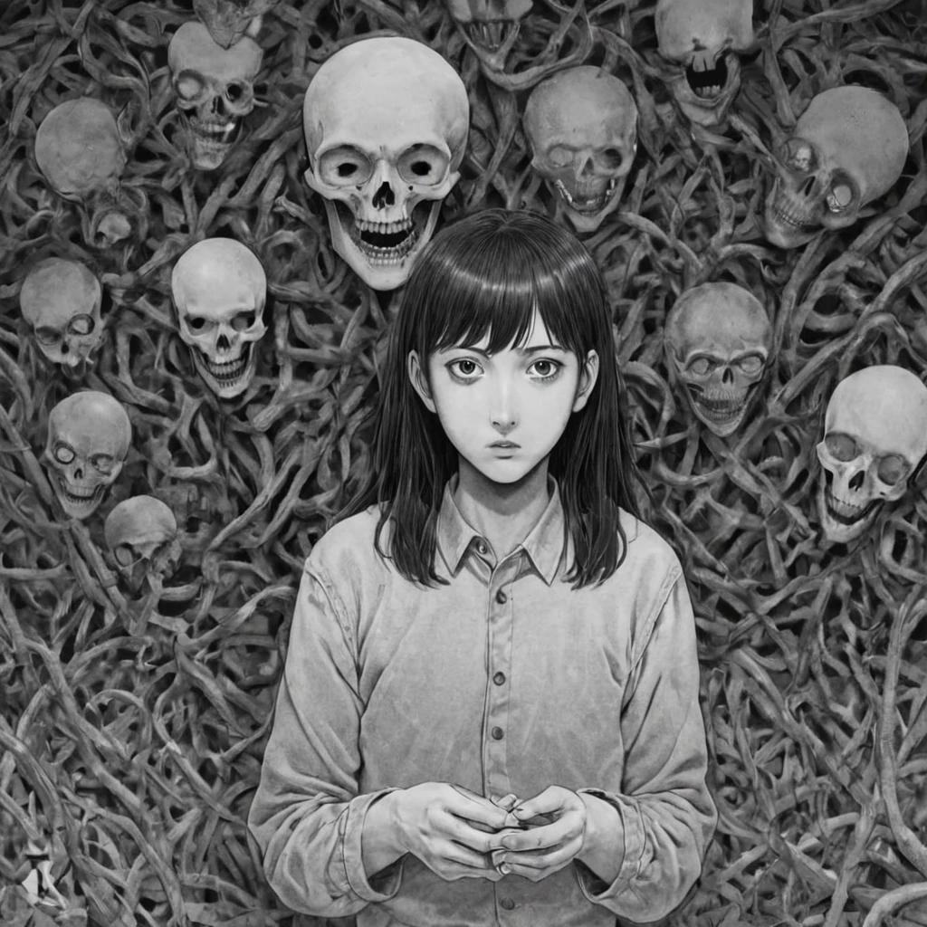 controlling objects with the power of the mind, (anime), bizarre scenario, This is Junji, Yusuke Murata, black and white, 8K, anime, horror