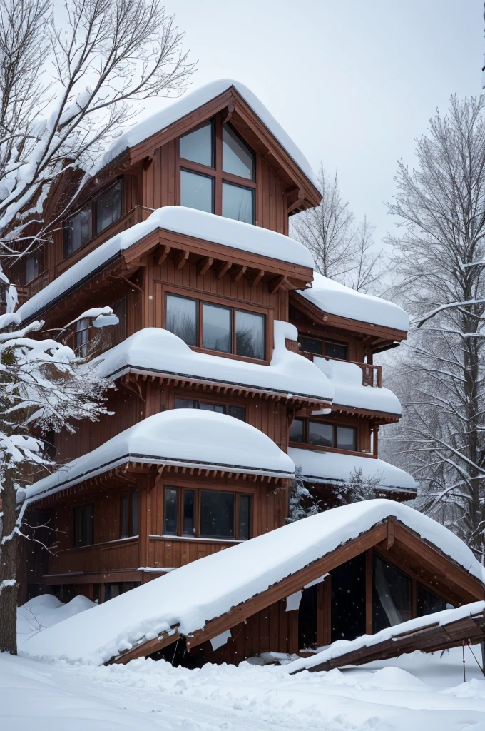 A place with trees and houses falling a severe snow
