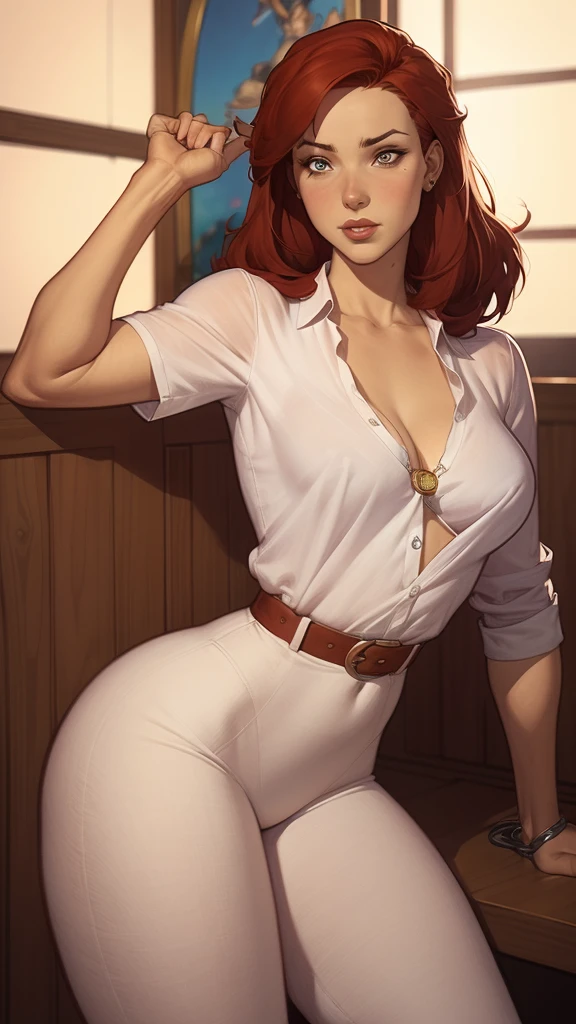 a cartoon image of a woman with red hair and a white shirt, fofosexyrobutts, cushart krenz arte chave feminino, krenz cushart and artgerm, artgerm and lois van baarle, comic pinup style, Estilo Ivan Talavera e Artgerm, arte pin-up, 极其详细的Artgerm, style artgerm
