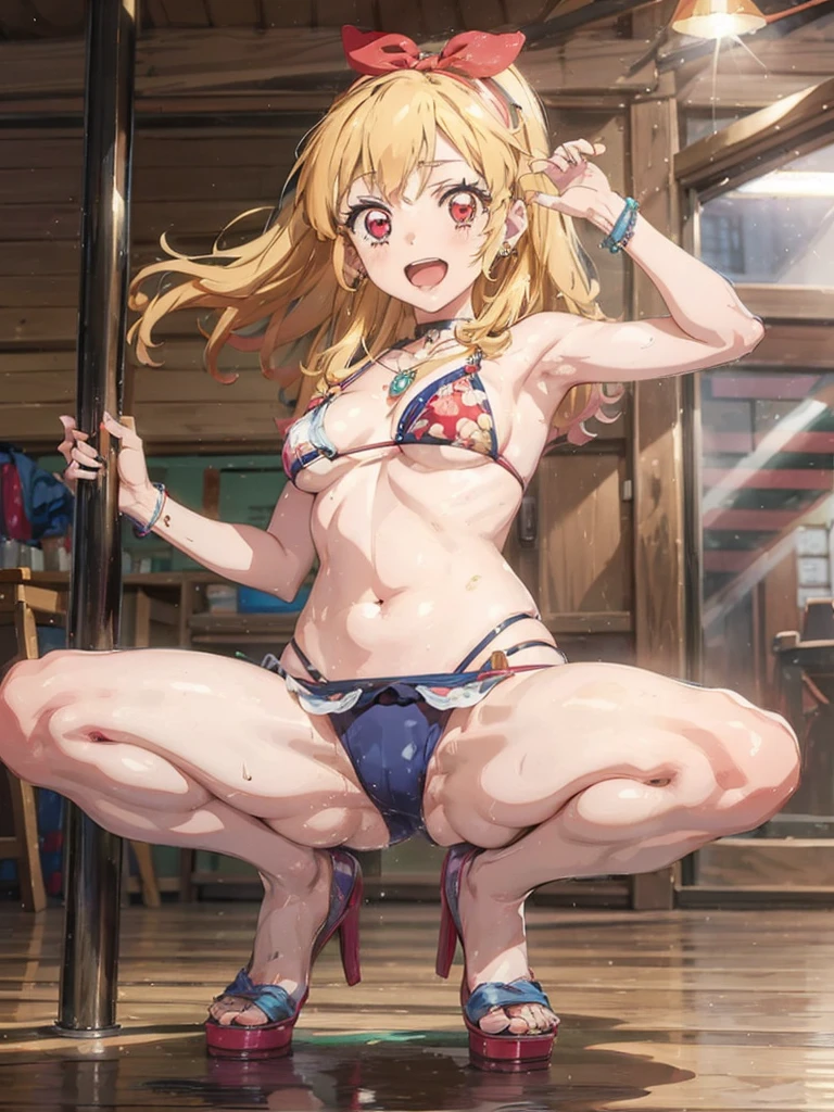 a beautiful female nurse kneeling in a hospital, dressed in nurse's uniform, 1girl, nurse, breasts, nurse cap, solo, blonde hair, thighhighs, cleavage, smile, choker, large breasts, long hair, red eyes, looking at viewer, hat, kitagawa marin, jewelry, black choker, black thighhighs, grin, earrings, piercing, ear piercing, bangs, collarbone,Marin Kitagawa ,Ichigo Hoshimiya (Aikatsu!),lol_i