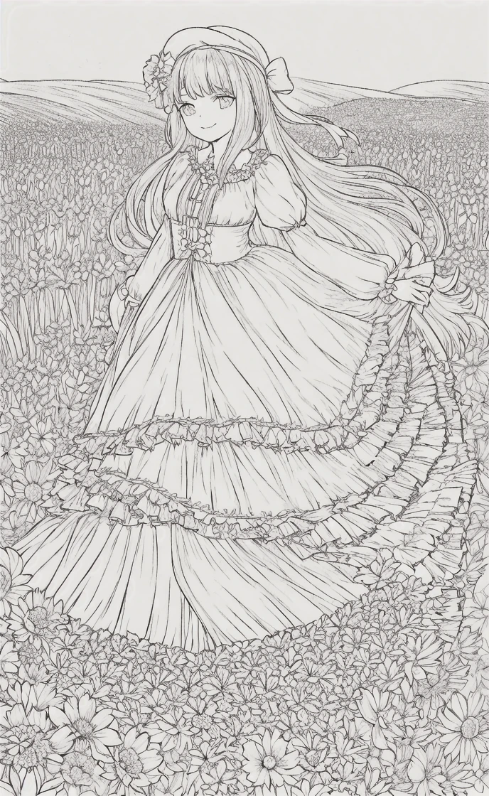 Plus size Black Women coloring page for adult, Fat Women patriot, floral long hair, coloring page, outline body, white skin, white body, no shadow, beauties parfect face and body, full body, floral elegant clothes, instead of fat, white background, white skin