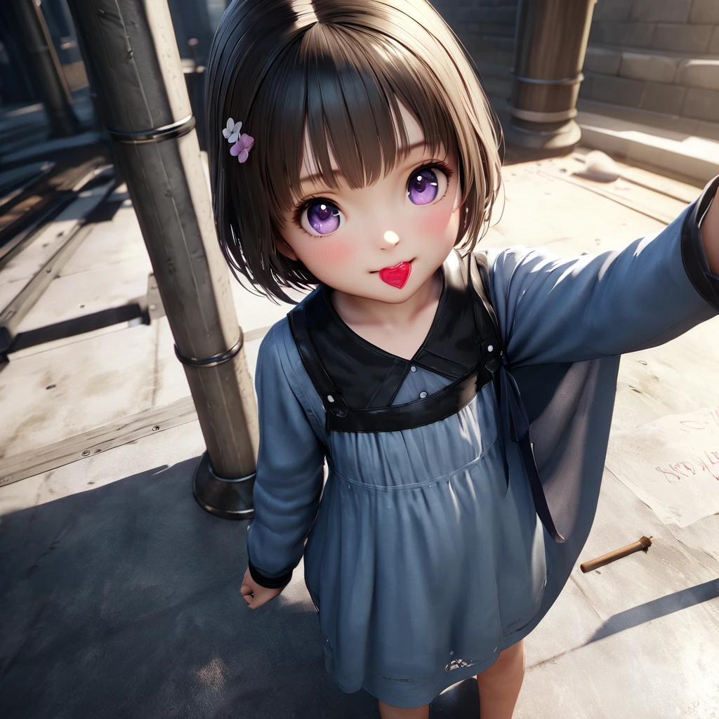 masterpiece, Highest quality, Very detailed, High resolution, An expensive solution, High resolution, 4K, 8K, ユニティ 8K 壁紙, Very detailed CG, masterpiece, Realistic, 2D, 3d, Beautiful details, depth, Fine texture, Highest quality: 1.3, Fully focused, Crispy.skin, .he, Very cute anime girl about 3 years old, Expensive silver short hair, Girl about 3 years old, alone, pretty blue dress, blush, Mole, Release your lips, hair ornaments, heart, Purple eyes、Condom in mouth、A defiant smile、Lifting up your skirt in a dimly lit alley、クーラーの室外機の上にsit、Crotch close-up、Angle from below、I can see your underwear、Translucent slip、Spread your legs、Looking down from above、front、sit、Cotton panties