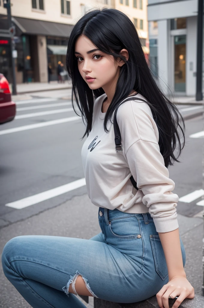 A girl with black hair steals the most perfect casual