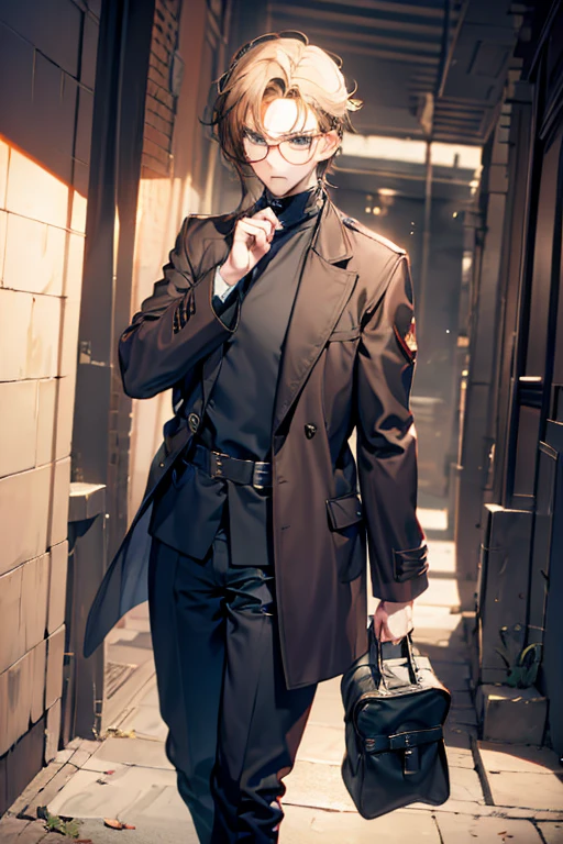 uncle Glasses cool Brown coat Scared The face is pale