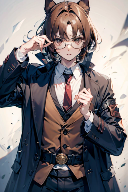 uncle Glasses cool Brown coat Scared The face is pale
