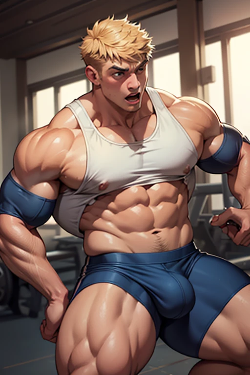 A group of men doing squats in a gym. Flexing. Tight clothes. Jockstrap. tank top. Hypnotized by another bodybuilder to make him another dumb bodybuilder jock bro. Fitting in. Entranced. Bro. Dumb jock. Dumber and dumber. Bigger and bigger. Muscular. Musclehead. Bodybuilder. grunting. Blank, vapid stare. "Deeper ... and deeper. Dumber ... and dumber. ... The deeper I go ... the dumber I grow.... Just a ... Big ... DUMB ... jock bro.... Huhuhuhuh...." Huge biceps. Huge triceps. Huge traps. Broad shoulders. Thick, meaty pecs. Hyper muscles. Big crotch bulge. Bulging crotch. Hyper crotch bulge. Hypno. Brainwashing. Brainwashed. Blank stare. Open mouth. Dumb bodybuilder assimilation. "Just another DUMB JOCK BRO. The DUMBER I get, the BIGGER I grow...." Repeating reinforcing phrases and triggers to fall deeper into trance with the other jocks in the gym. "Work out and flex with my jock bros all day. The DUMBER I get, the LONGER I stay. Big dumb jocks like me live to flex and obey. Huhuhuhuh...."