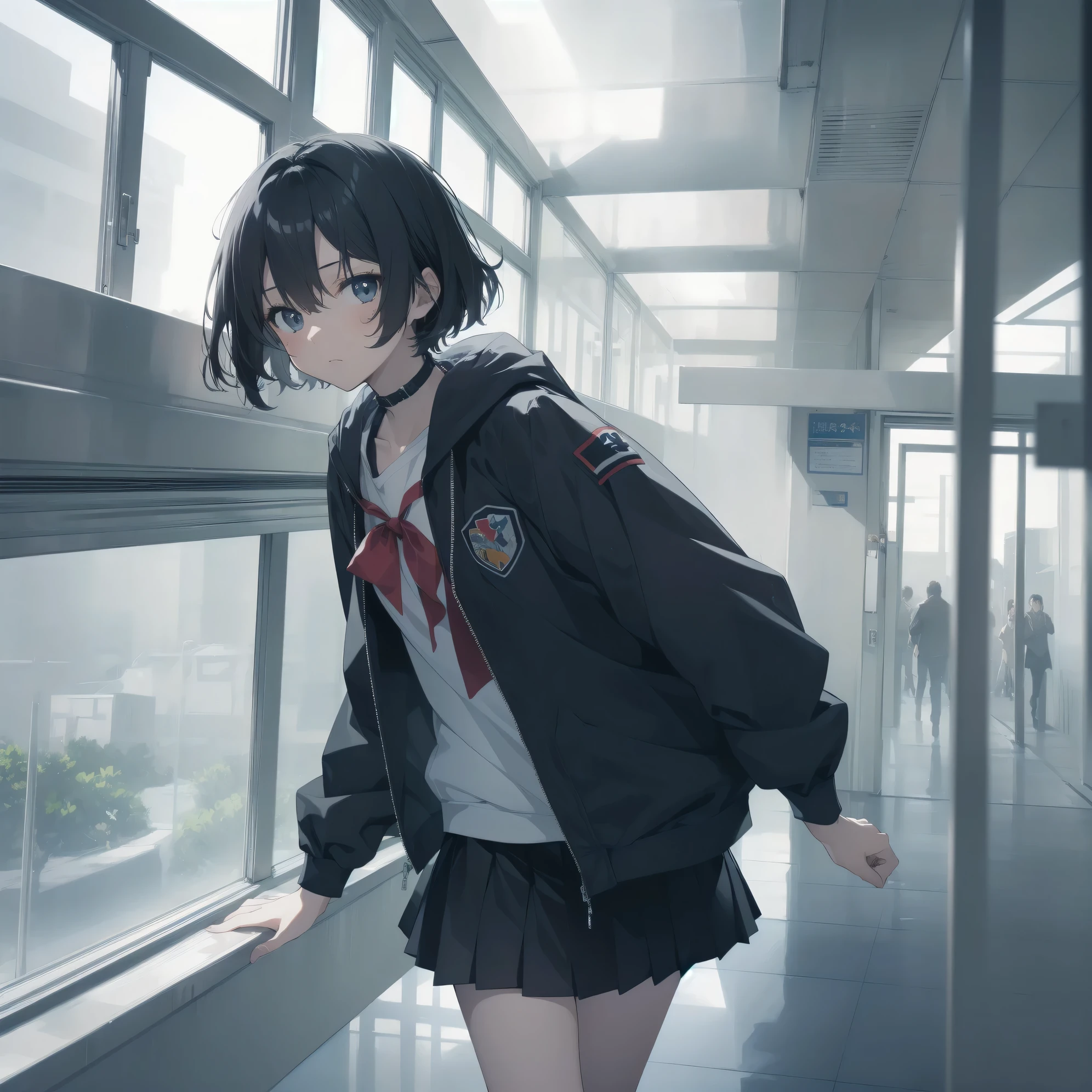 ultra-absurdres-Top quality by artist God, ultra-detailed, high resolution, anime moe artstyle, best anime 8k konachan wallpaper, pixiv contest winner, pool:2810, perfect anatomy,break, 1girl, (Please draw a girl walking sleepily to school alone. )break,(Solo,little female, 13-year-old:1.3),Full limbs, complete fingers,a junior high school student, (very short hair), short cut, flat chest, , small butt, small black eyes, beautiful detailed eyes, well-proportioned iris and pupils, expressive eyes, highres detailed hair, soft expression, salor school_uniform, sailor collar, serahuku, bow, pleated skirt,(Detailed Lighting), (Detailed background), in the School commute route. break,super detailed skin, Best cinematic lighting powered by famous artist, 8k,beauty illustration,photoshop_(medium),very aesthetic,break,((artist:saiguchi_otoufu )), artist:clamp ,artist:carnelian ,artist:kantoku ,