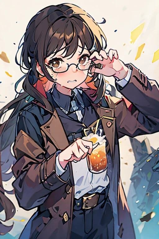 uncle Glasses Are crying Brown coat