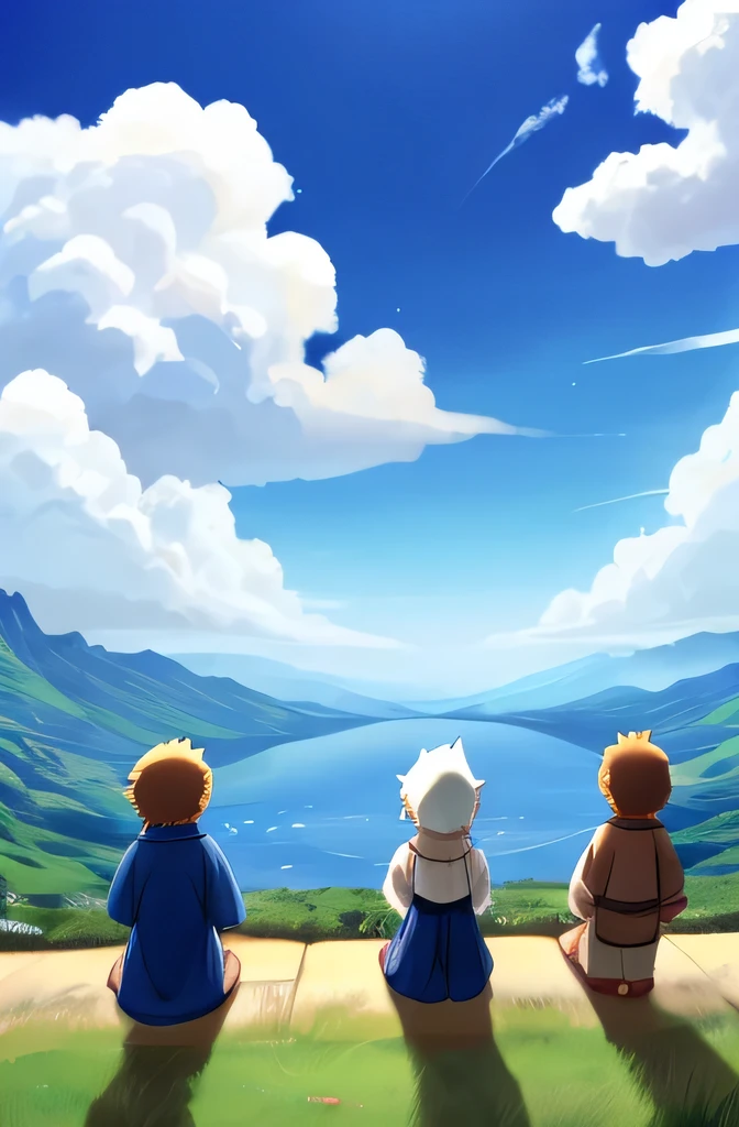 (masterpiece, 最high quality, high quality, High resolution:1.4)Hayao Miyazaki,Back view,Children,cloud,blue sky