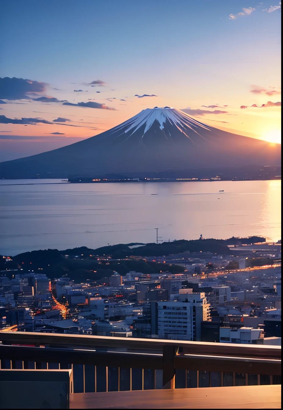 mount. Mount Fuji can be seen at sunrise beyond Enoshima