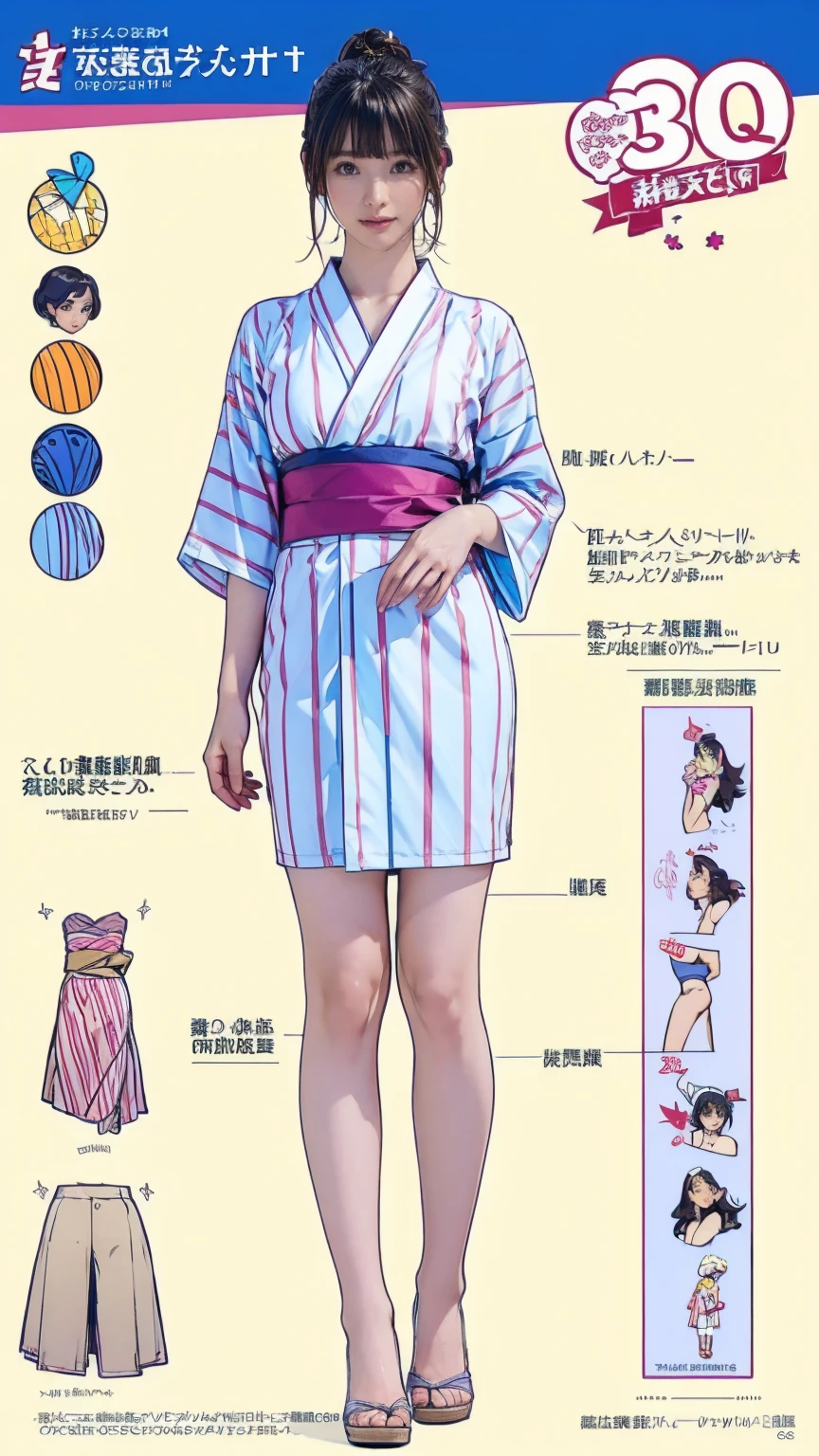 ((masterpiece)),(((Highest quality))),((Character design sheet)),Thin thighs,Long legs,masterpiece, Japanese Yukata,woman, 30 years old,