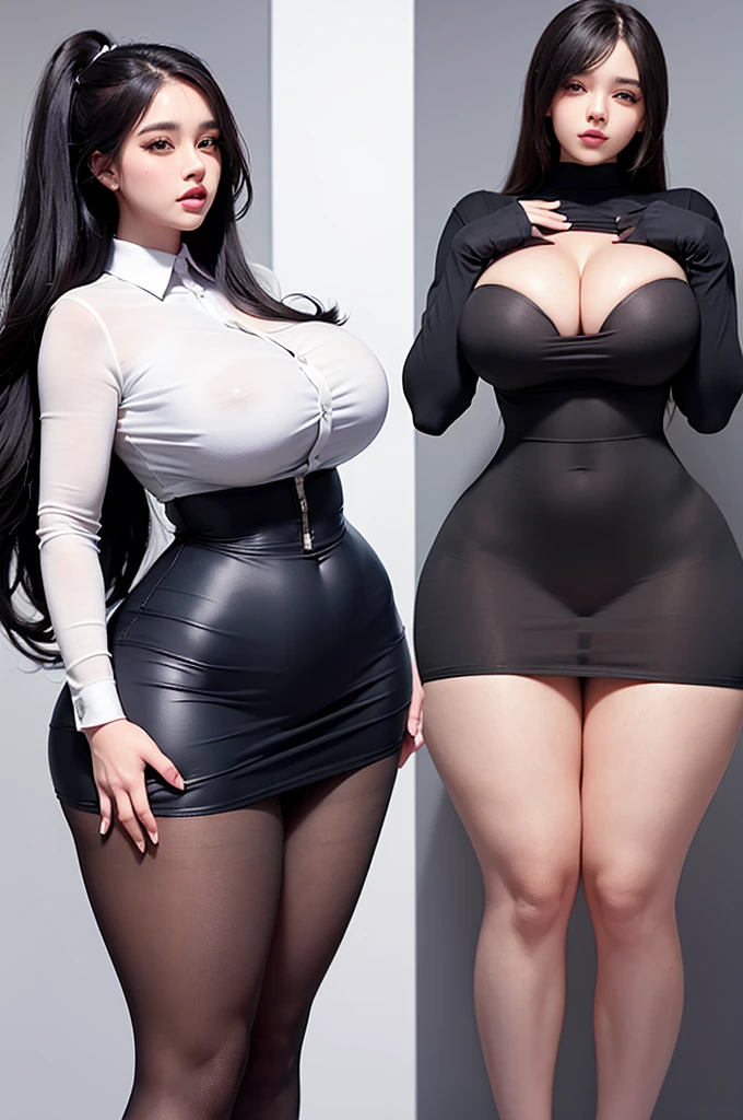 A curvaceous, cute and skinny super large biggest thick ass realist secretary , dressed in a tight-fitting skirt that hugs her voluptuous large and thick hips and round huge thick ass behind. perky breasts, which are just barely contained within the constraints of her buttoned-up attire. pantyhose, big and thick and ass, large and thick hips