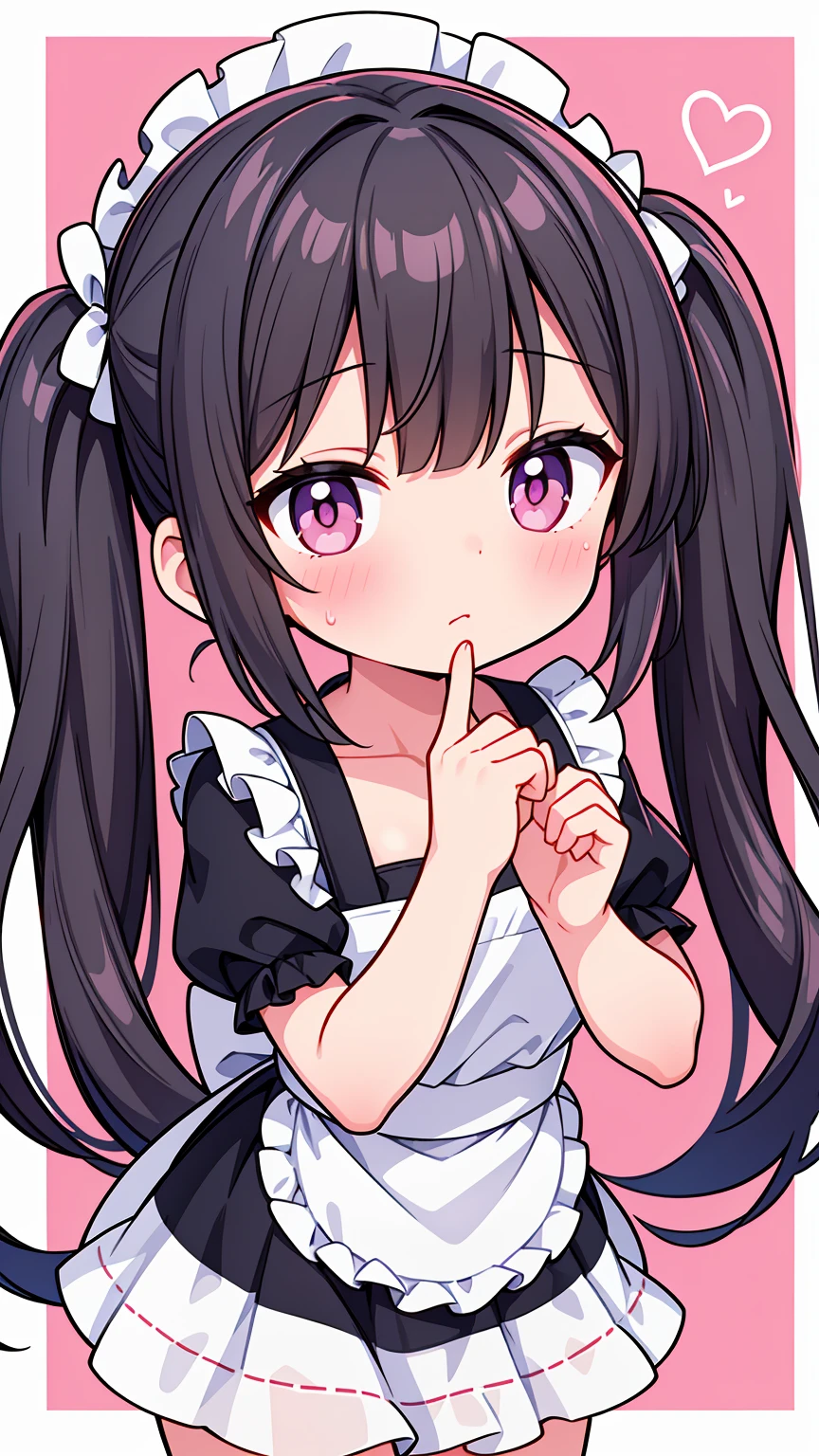 (8K, Highest image quality, highest quality, masterpiece), detailed face, ((loli girl)), (little loli curve) , black hair, short twintails, pink eyes, small breasts, naked apron, cowboy shot, put your hand on your mouth, kitchen background, ((very blushing)), ((detailed hands and fingers)), viewer perspective from below, (very blushing), (very much in love with the viewer), apron only, (rest of the naked body)
