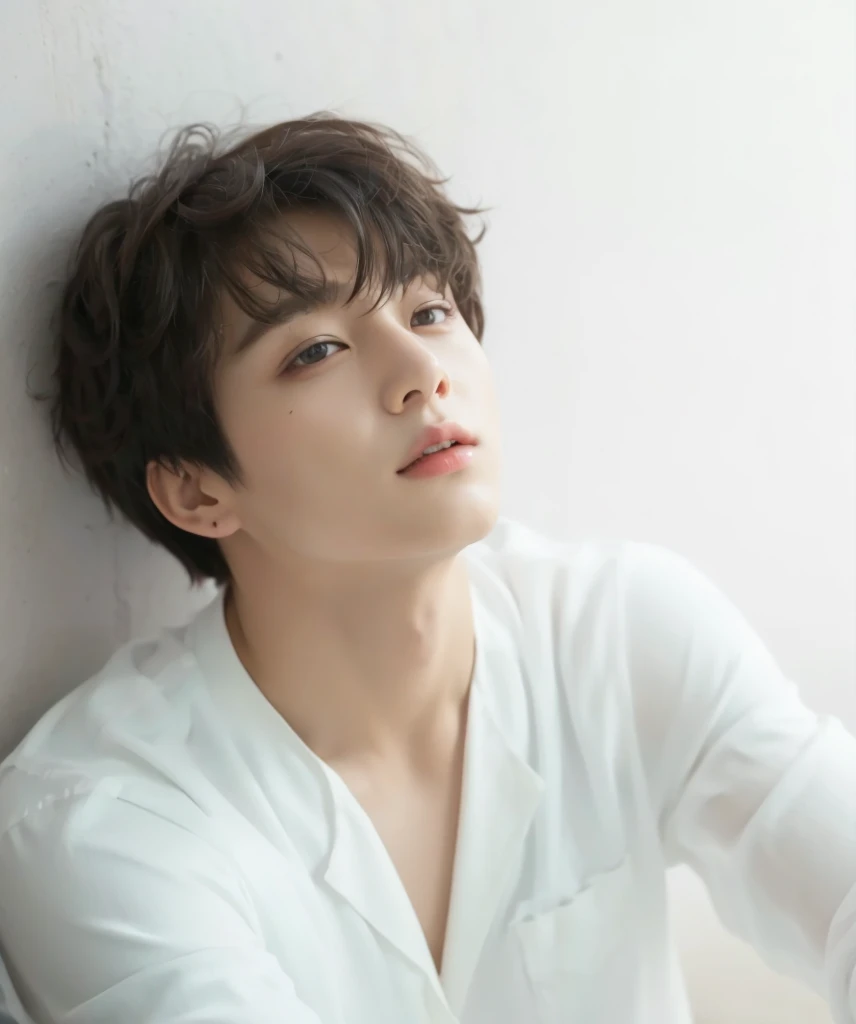 Kpop boy, Jeon Jungkook, smooth skin, big eyes, beautiful lips.