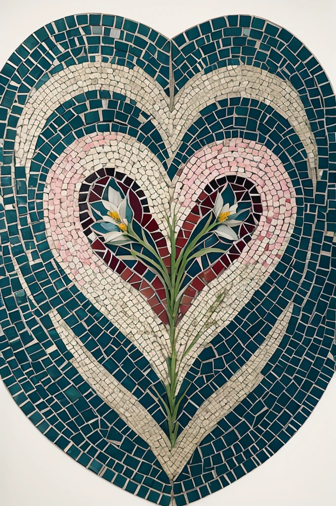 Mosaic human heart and flowers
