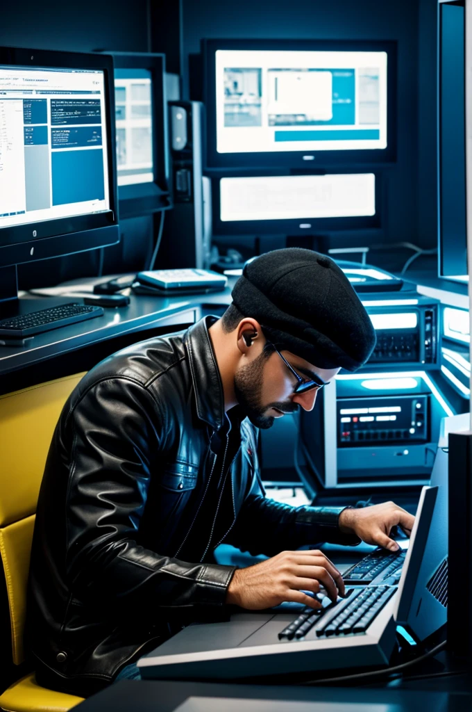 Jacker working on his futuristic computer
