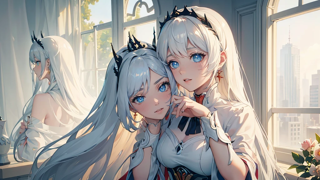 1girl, long_hair, beautiful detailed eyes, beautiful detailed lips, extremely detailed face, longeyelashes, maid, posing, selfie shot, mirror, window, radiant skin, natural lighting, soft colors, dreamy, serene, (best quality,4k,8k,highres,masterpiece:1.2),ultra-detailed,(realistic,photorealistic,photo-realistic:1.37)