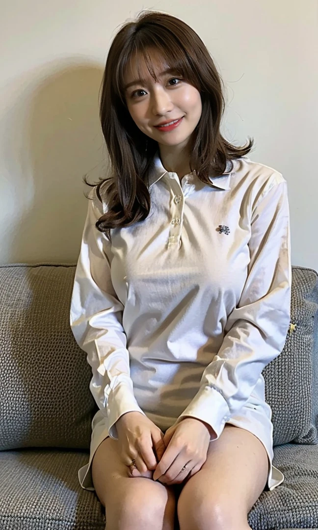 (((Medium Short Hair、Shoulder-length hair:1.4))).((A luxurious navy blue shirt with a navy blue collar、Standing photo、Medium Hair、服の上からでもわかるBig Breasts、Both hands are in front of the belly button、A photo of panties visible through a short polo shirt、Roll up your shirt with your hands、She is wearing a white polo shirt and luxurious white panties.、:1.4))、In the living room、Cream Hair Color、Her huge breasts are obvious even through her clothes...、Small earrings、Light brown hair color、:1.4））、Shiny Hair、Light beige hair color、Background Blur、Light brown hair、｛｛Cowgirl Shot｝｝、（（Close-up shot from the waist up、Big Breasts:1.4））、Big Breasts、にっこりsmile、服からでも分かるBig Breasts、Cowboy Shot、素敵なsmile、（（Revealing clothing））、Full body photo、ring、Tuck your hair behind one ear、Silver Necklace、smile、Caustics、Highly detailed photos、Big Breasts、Super no makeup、(8K、RAW Photos、Highest quality、masterpiece:1.2)、(Realistic、Realistic)、1 Girl、((Big Breastsショートヘア、Looking into the camera:1.4))、Hair blowing in the wind
