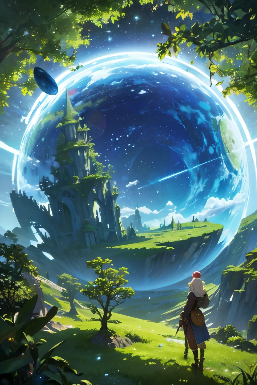 (((masterpiece))) (((Highest quality))) Glass sphere, close-up of a planet with a bunch of trees on it, overgrown planet, green planet, Fractal World, A lush world of fantasy, fantasy planet, Dyson sphere, pink planet, 3D rendering beep, planetary landscape, round planet inspired by Jofra Bosschart, planet, Future World, psychedelic flower planets, Mysterious World, (Outward radiance)