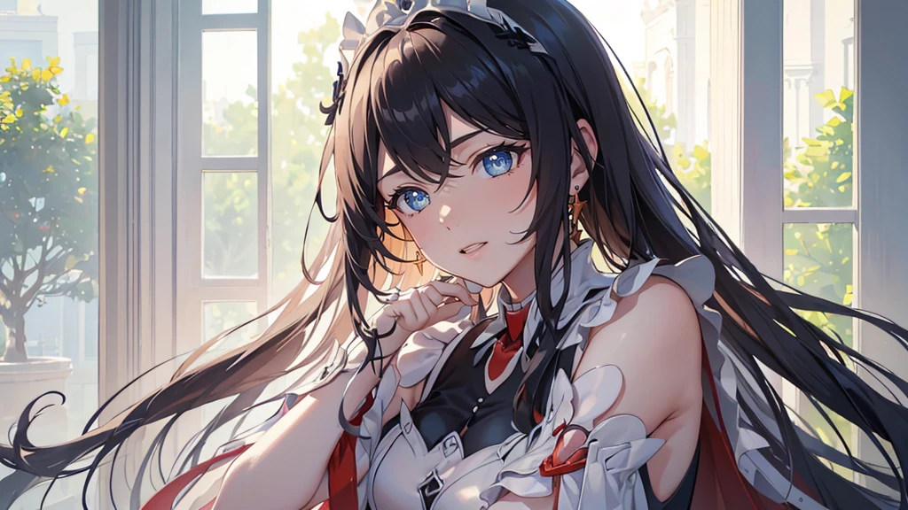 1girl, long_hair, beautiful detailed eyes, beautiful detailed lips, extremely detailed face, longeyelashes, maid, posing, selfie shot, mirror, window, radiant skin, natural lighting, soft colors, dreamy, serene, (best quality,4k,8k,highres,masterpiece:1.2),ultra-detailed,(realistic,photorealistic,photo-realistic:1.37)