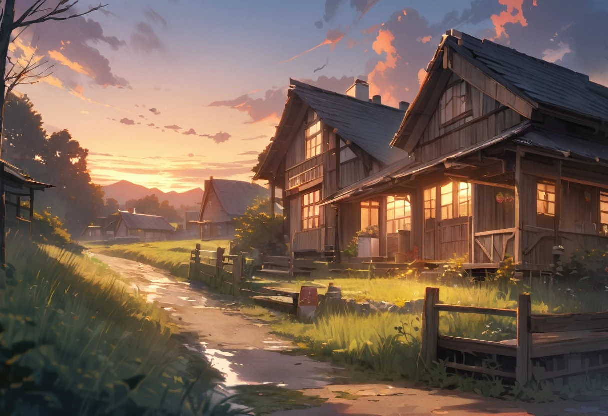The idyllic rural scenery that can be seen from now,Highest quality,masterpiece,evening