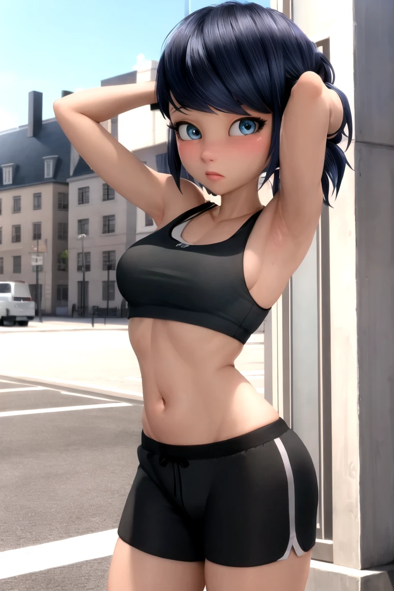 Blue eyes, black pupil, marinett, Small volleyball uniform, el trasero se sale de la ropa, small top