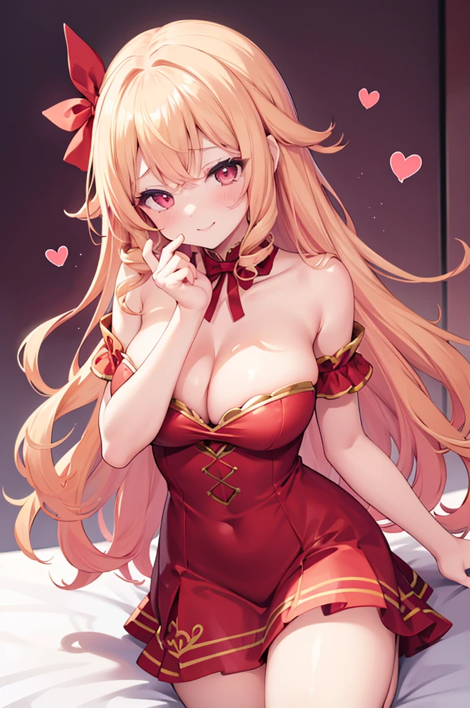 Sexy pretty girl, blonde hair, pastel red eyes,curly hair,dog ear, heart,ribbon,sexy gold dress, fellatio gesture,steam,girl trembling with sexual climaxmore,smile、