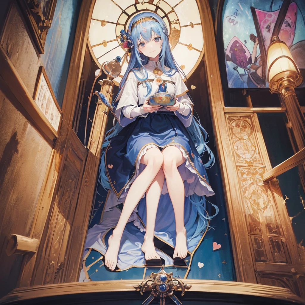 Tarot Cards(Female Pope(Salvator Mundi)のLast Supper( canteen Draw on canvas(Stained glass(Valentine hologram Blue light swirling) Last Supper holy grail Christ smile)Anime Poster、oil)