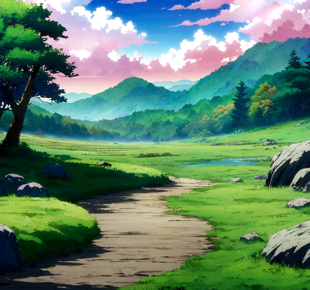 
anime - style painting of a tree in a grassy field with rocks, anime countryside landscape, anime landscape, anime landscape wallpaper, anime background art, beautiful anime scenery, anime background, anime beautiful peace scene, anime scenery, anime movie background, anime nature, anime scenery concept art, colorful anime movie background, beautiful anime scene, anime scene, beautiful landscape background
